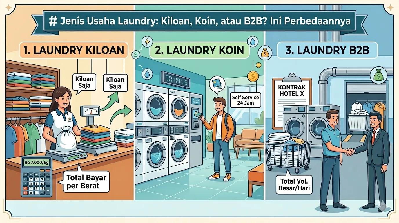 Jenis Usaha Laundry: Kiloan, Koin, atau B2B? Ini Perbedaannya
